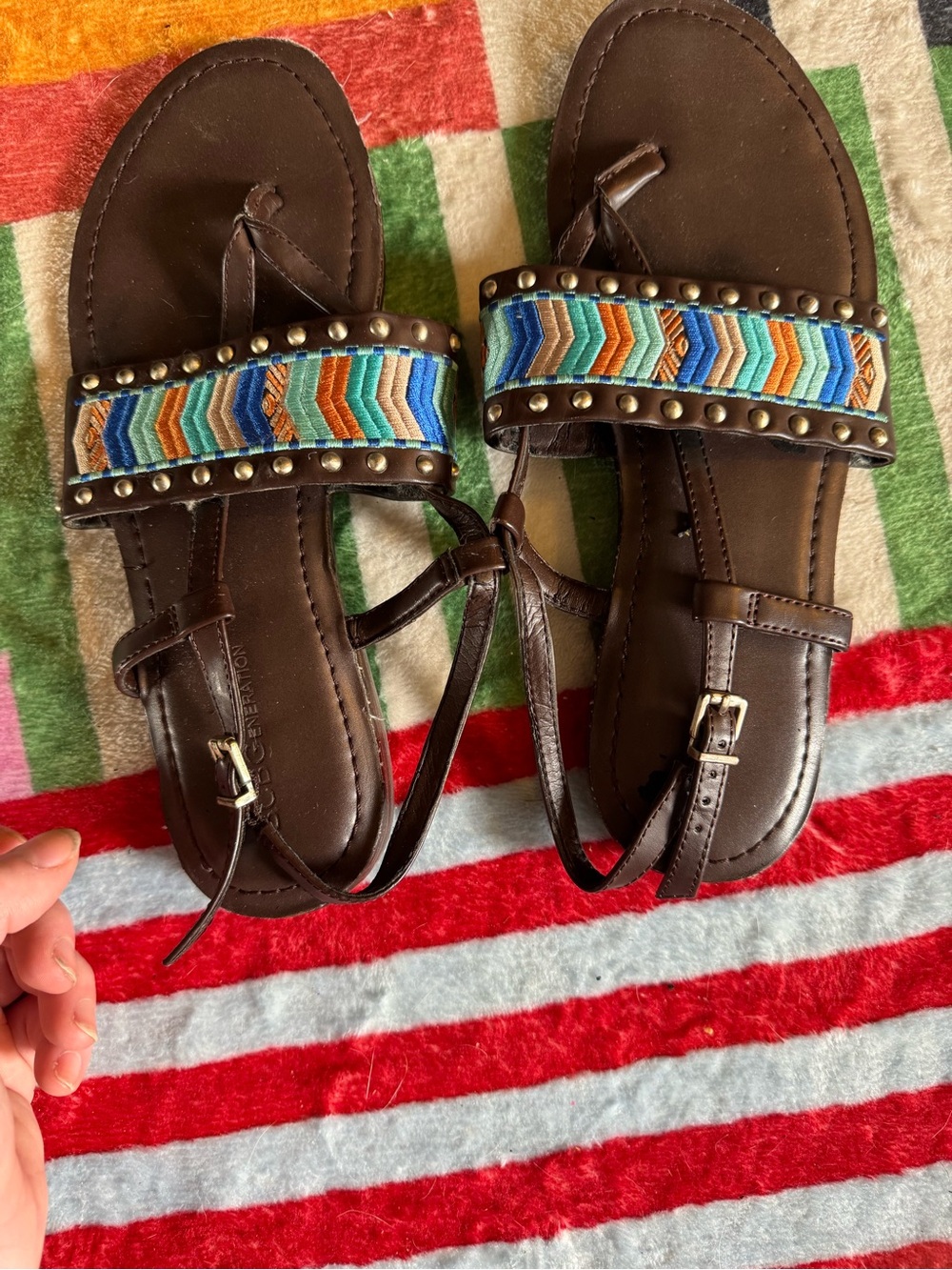 BCBGeneration Brown Sandals with Blue & Orange Chevron Strap